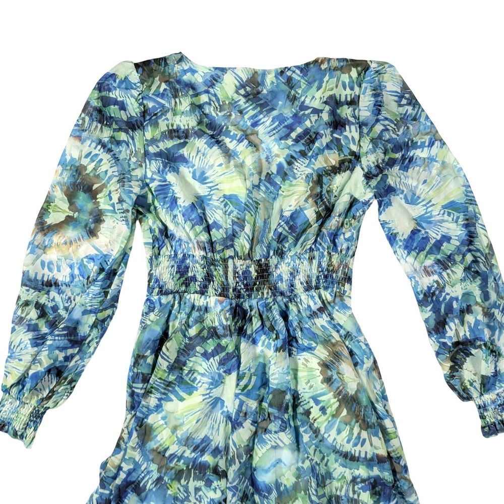 Faeriesty Blue Green Floral Maxi Dress V Neck Balloon Sleeve Whimsical Cottage S - Picture 5 of 13